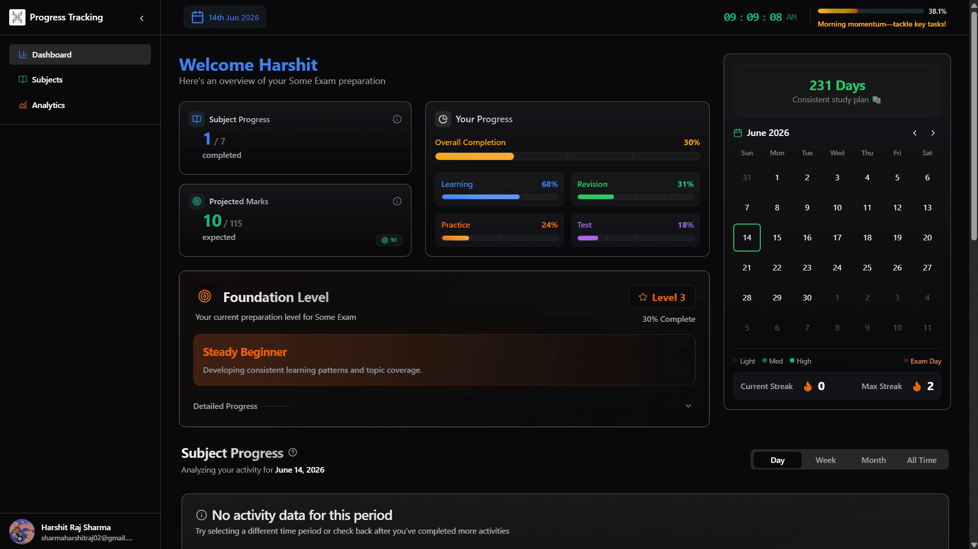 Progress dashboard preview